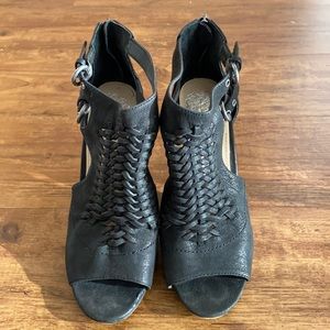 Vince Camuto black peep toe booties